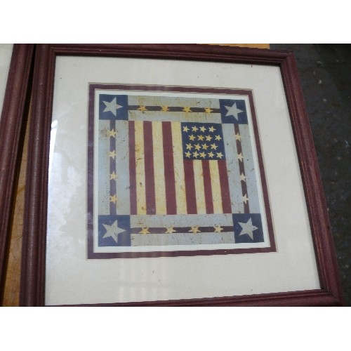 277 - AMERICAN THEMED SCARF PLUS A PAIR OF FRAME AND GLAZED PRINTS