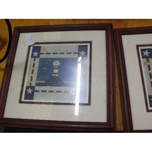 277 - AMERICAN THEMED SCARF PLUS A PAIR OF FRAME AND GLAZED PRINTS