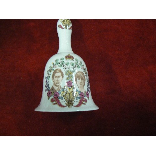 66 - LARGE COLLECTION OF GLASS AND CERAMIC BELLS INCLUDING MASONS.