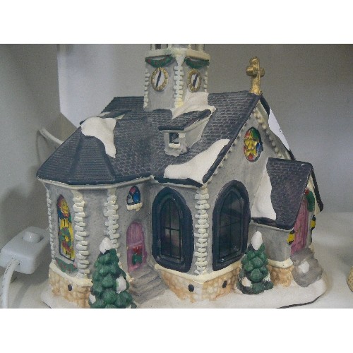 85 - CHRISTMAS LIGHT UP CHURCH ORNAMENT PLUS LILLIPUT LANE 'CHRISTMAS PARTY' AND DAVID WINTER 'STONECUTTE... 