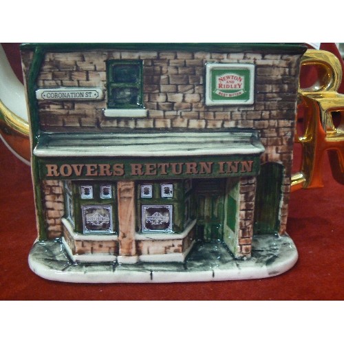 86 - 'ROVERS RETURN' CORONATION STREET TEAPOT BY BOVEY POTTERY FOR GRANADA STUDIOS.