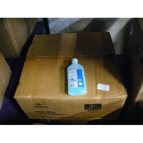 173 - TWO BOXES OF (2 X 72 BOTTLES, 144 IN TOTAL) MEDIBAC ANTIBACTERIAL HAND SANITISER 100ML 'USE BY FEB 2... 