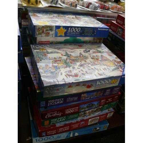 214 - SELECTION OF SEVENTEEN JIGSAW PUZZLES MANY CHRISTMAS THEMED INCLUDING WADDINGTONS, RAVENSBURGER AND ... 