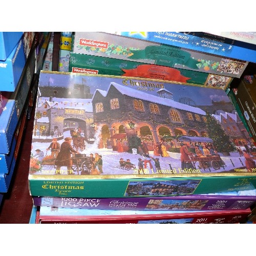 214 - SELECTION OF SEVENTEEN JIGSAW PUZZLES MANY CHRISTMAS THEMED INCLUDING WADDINGTONS, RAVENSBURGER AND ... 