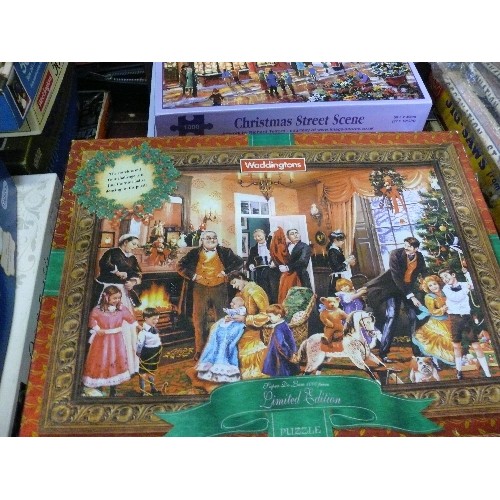 222 - SELECTION OF SIXTEEN JIGSAW PUZZLES INCLUDING CORONATION STREET, CHRISTMAS, FALCON AND WADDINGTONS.