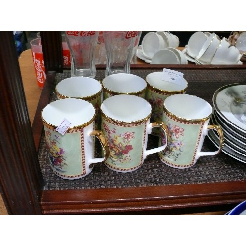 240 - SET OF SIX LOVELY FINE BONE CHINA FLORAL MUGS BY CARLTON CHINA.