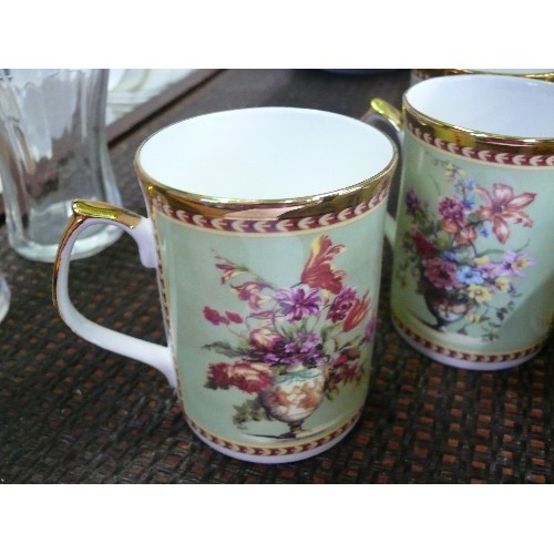 240 - SET OF SIX LOVELY FINE BONE CHINA FLORAL MUGS BY CARLTON CHINA.