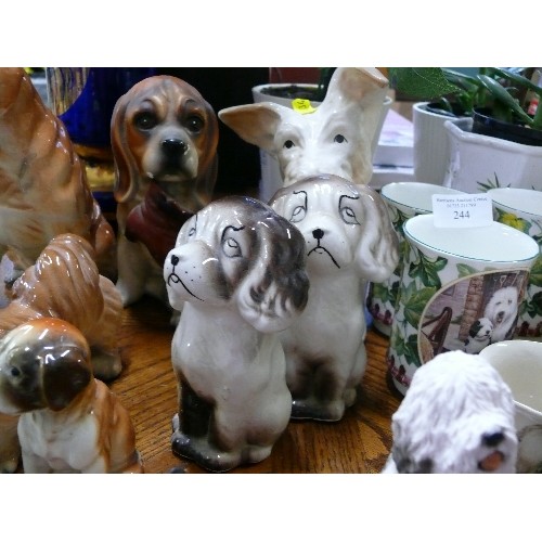 244 - QUANTITY OF NICE DOG FIGURES  -  ENGLISH SHEEP DOG, BOXER, SPANIELS ETC AND A SET OF FOUR CHINA OLD ... 