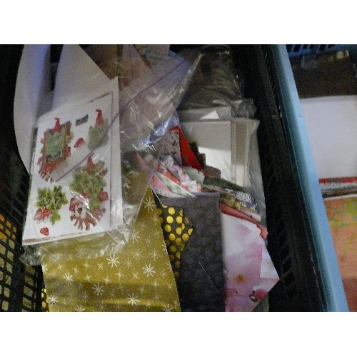 257 - THREE CRATES OF CRAFT ITEMS - CARDS, PAPER ETC.