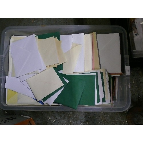 259 - TWO BOXES CONTAINING A VERY LARGE QUANTITY OF CARDS, ENVELOPES AND CARD MAKING CRAFTWARES.