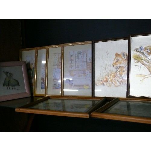 295 - SHELF OF PRINTS INCLUDING BEARS AND BIG CATS.