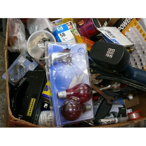 371 - BOX OF HARDWARE AND TOOLS, MIXED, NICE USEFUL LOT.