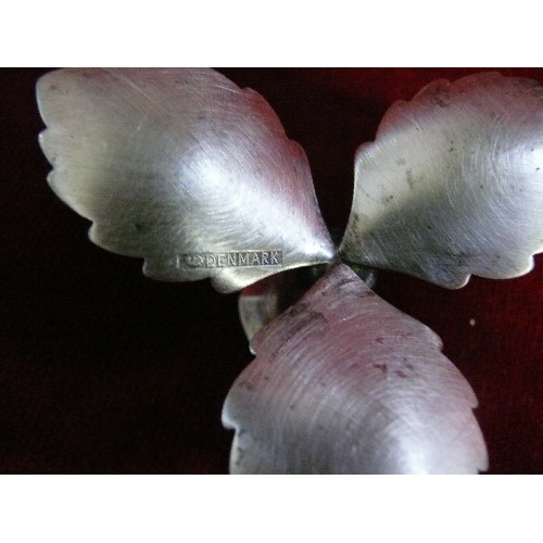 6 - A DANISH SILVER CANDLE HOLDER WITH LEAVES, MARKED DENMARK.