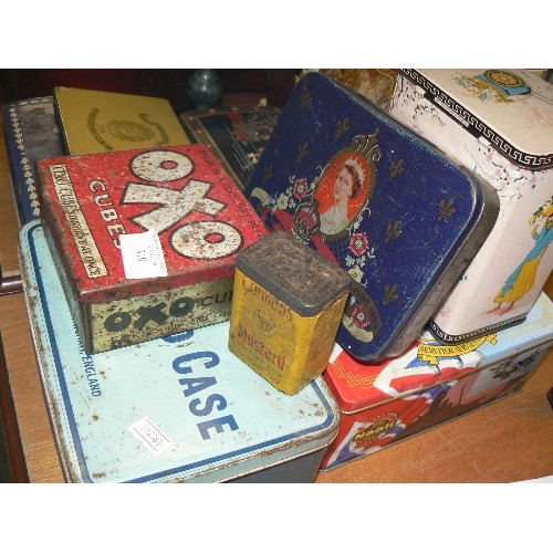 319 - COLLECTION OF VINTAGE TINS INCLUDING OXO.