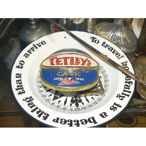 322 - SELECTION OF METALWARE INCLUDING TETLEYS CASK BEER PUMP SIGN, MINIATURE ABACUS AND SWORD LETTER OPEN... 