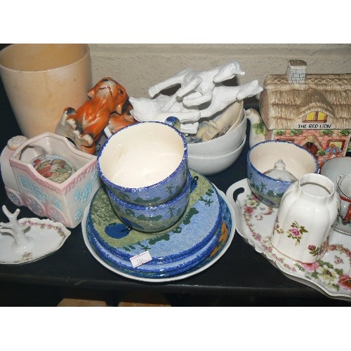 336 - SHELF OF VARIOUS DECORATIVE CHINA INCLUDING SOME VERY FINE NORITAKE CUPS AND SAUCERS.