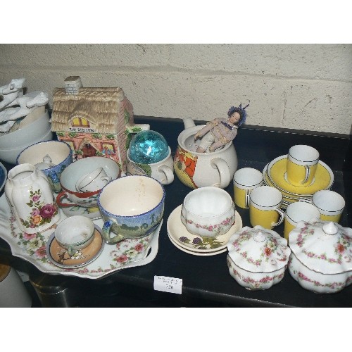 336 - SHELF OF VARIOUS DECORATIVE CHINA INCLUDING SOME VERY FINE NORITAKE CUPS AND SAUCERS.