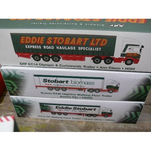 369 - NINE EDDIE STOBBART VEHICLES, BOXED -  SCANIA 94D SIX WHEELED BOX VAN, SCANIA HIGH LINE HORSEBOX, AE... 