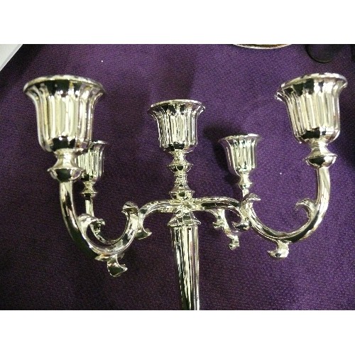 146 - THE BEAUMONT COLLECTION SILVERPLATED FIVE LIGHT CANDELABRA WITH ORIGINAL BOX.