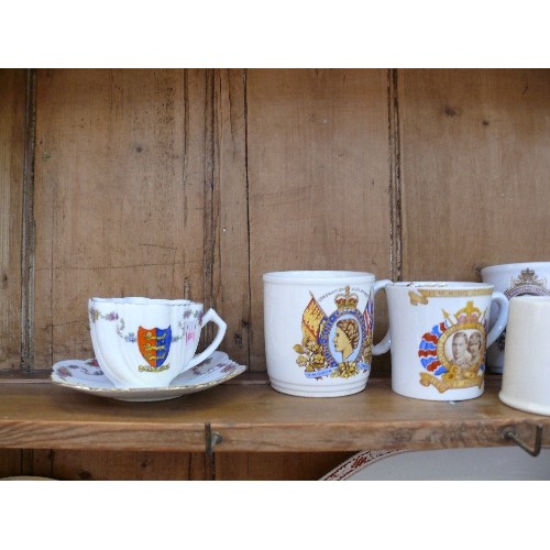 108 - Royal commemorative china including a Royal Doulton 1935 Jubilee childs mug, and a Staffordshire 2 h... 