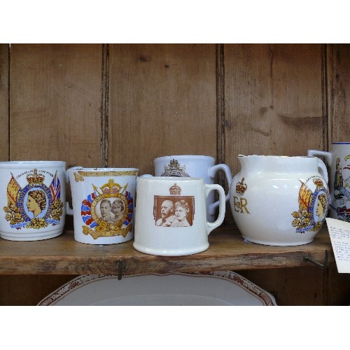 108 - Royal commemorative china including a Royal Doulton 1935 Jubilee childs mug, and a Staffordshire 2 h... 