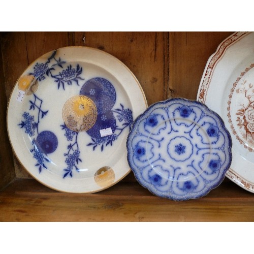 120 - Mixed china including Edwardian Staffordshire meat dish by Furnivals decorated with quails , a Delft... 