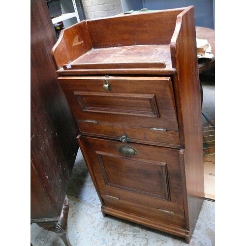 402 - An unusual Edwardian miniature bureau cabinet with drop down doors and shelving