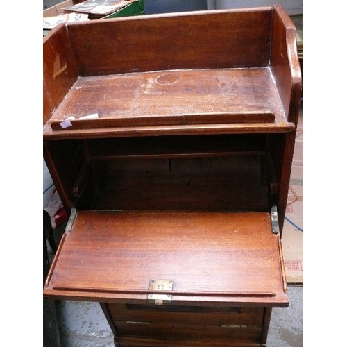 402 - An unusual Edwardian miniature bureau cabinet with drop down doors and shelving