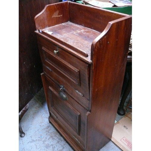 402 - An unusual Edwardian miniature bureau cabinet with drop down doors and shelving