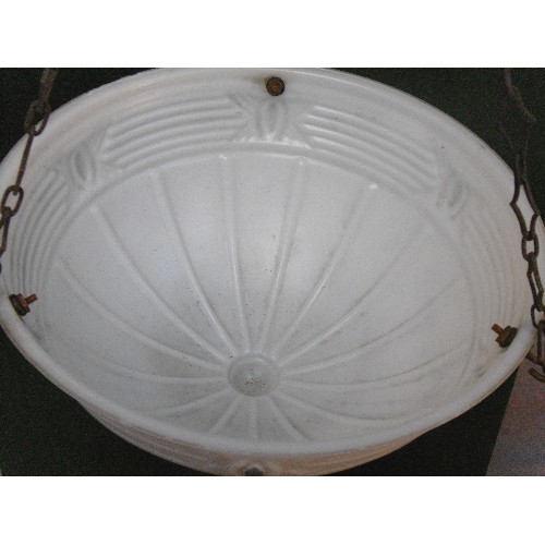 234 - A 1920's French milk glass plafonnier ceiling light with hand painted decoration of roses and leaves... 