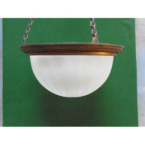 232 - A 1920's or 30's  heavy opaline glass plaffonier ceiling light with gilt bronze effect frame, with c... 