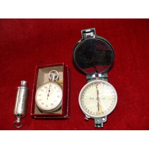 292F - Post War Military Compass M49, probably Yugoslavian Army, a WW2 Acme Siren whistle and a Dennison st... 