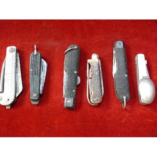 292G - Collection of 6 British military pocket knives including: horn handled knife by G Butler & Co Sheffi... 