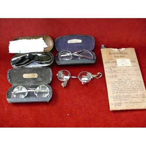 292E - WW2 Anti-Gas Eyeshields in cardboard case  with instructions, 2 pairs of WW2 period spectacles with ... 