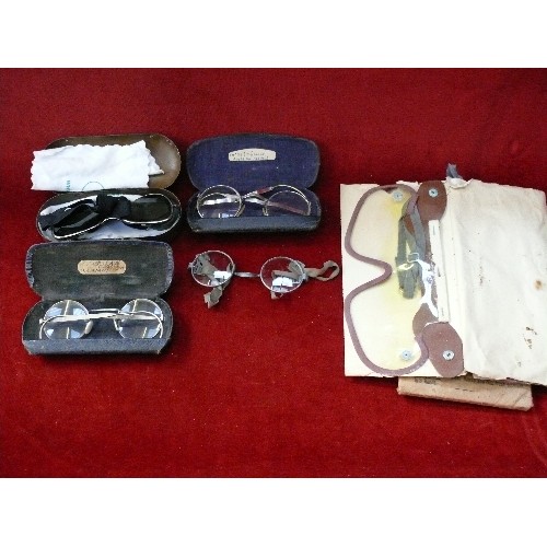 292E - WW2 Anti-Gas Eyeshields in cardboard case  with instructions, 2 pairs of WW2 period spectacles with ... 