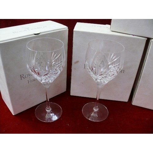 111 - Set of 8 Royal Doulton crystal wine goblets in Stratford pattern - all with original boxes