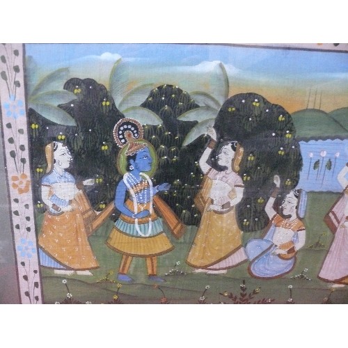 159 - A 20th Century Indian Painting on fabric of the Indian God Vishnu - image size 52cm x 40cm in framel... 