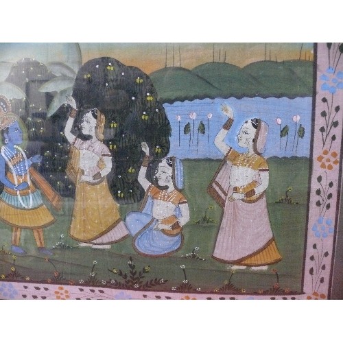 159 - A 20th Century Indian Painting on fabric of the Indian God Vishnu - image size 52cm x 40cm in framel... 