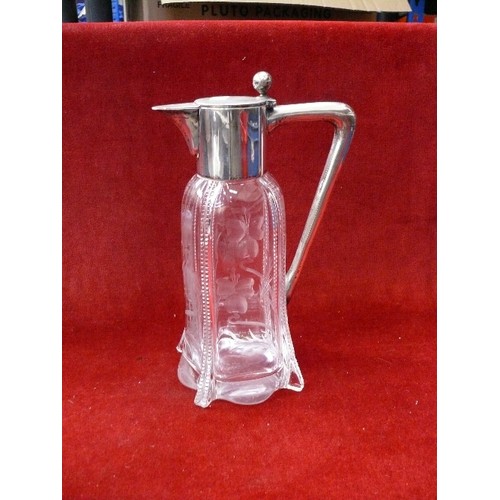 42 - A lovely quality claret jug with 800 silver top and handle. The engraved glass by Stevens & Williams... 