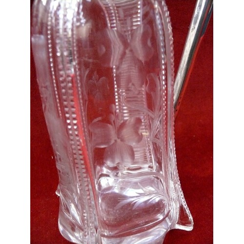 42 - A lovely quality claret jug with 800 silver top and handle. The engraved glass by Stevens & Williams... 