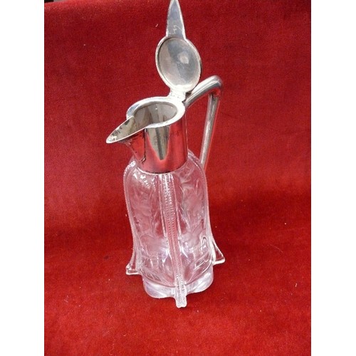 42 - A lovely quality claret jug with 800 silver top and handle. The engraved glass by Stevens & Williams... 