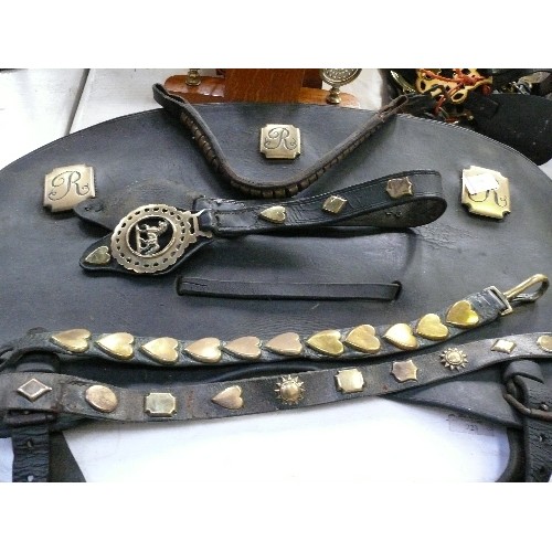 360 - Large 19th Century leather housen with 3 brass studs engraved with initial 