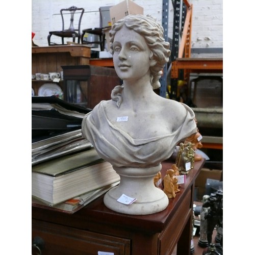 92 - Bust of a young woman in the classical style - looks like marble but a lighter weight resin or fibre... 