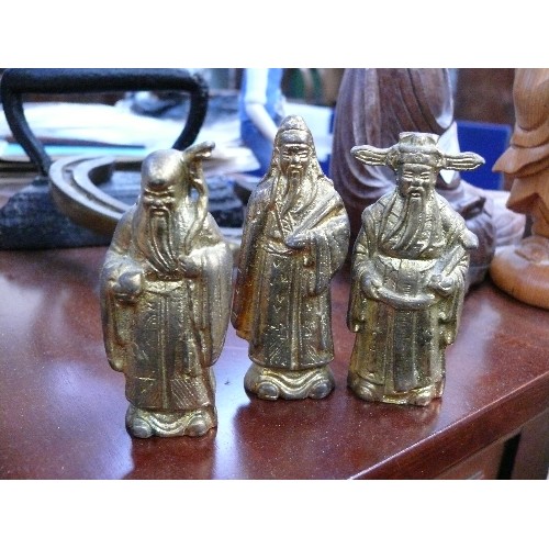 221 - Three vintage gilt metal Chinese immortal figures - 8cm.