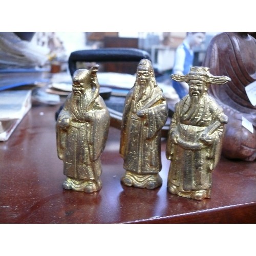 221 - Three vintage gilt metal Chinese immortal figures - 8cm.