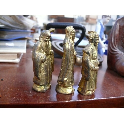 221 - Three vintage gilt metal Chinese immortal figures - 8cm.