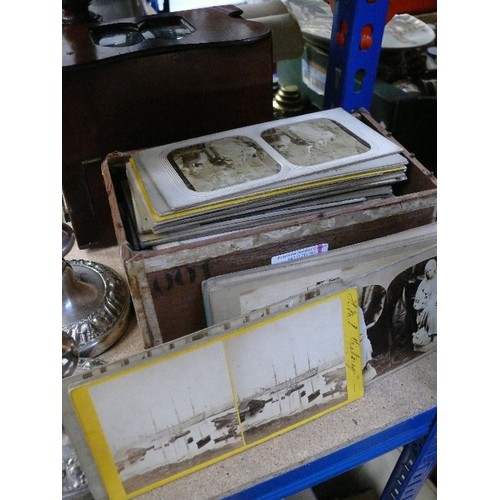 98 - A good Victorian mahogany stereoscope viewer on turned wood stand together with over 100 stereoscopi... 