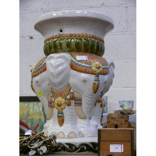 199 - Oriental style garden seat or table with triple elephant base - 50cm