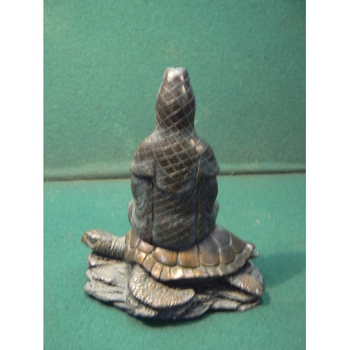 220 - A patinated cold cast bronze resin statue of the Bodhisattva Guanyin on the back of a turtle - assoc... 