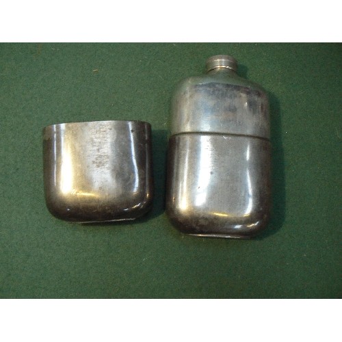 117 - All metal silver plated spirit flask, possibly military, first half of 20th Century